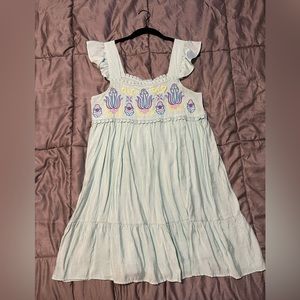 Blu pepper babydoll aqua dress with flutter sleeves and pretty embroidery size-M